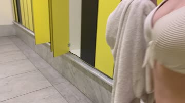 Skinny teen fucks in public toilet