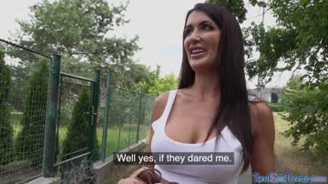 Bigtit euro pulled and pounded from behind outdoors