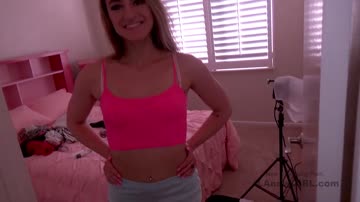 Beautiful babe with sexy body sucks cock in studio