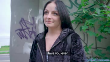 Face tattoo brunette gets picked up and fucked in public