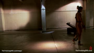 Blonde trainee sucking bbc in bondage