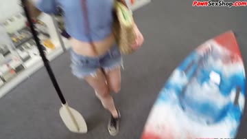 Petite redhead does blowjob to huge cock and gets cumshot