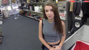 Brunette sexy petite babe goes to the pawnshop for some sex