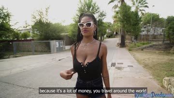 Ebony Tina with huge tits gets fucked in public for money
