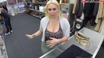 Curvy blonde milf with big tits gets fucked in the pawnshop