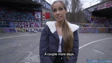 Finish blonde babe gets picked up in public has outdoor sex