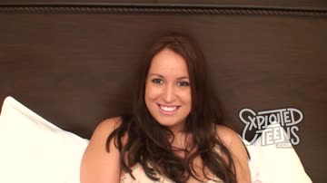 Brand new brunette teen with big tits and a fat ass sucks cock