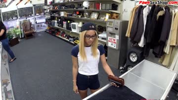 Skinny amateur spreads her pussy for pawnshop owner