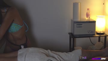 Brunette gives handjob to working man using her lubricants