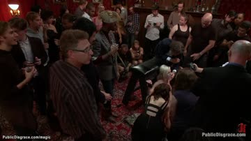 Tied blonde getting big cocks in public