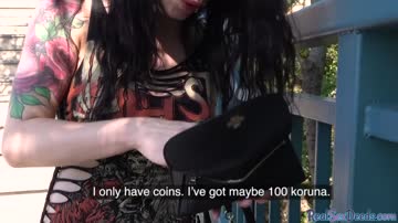 Pulled goth amateur giving head in exchange of some cash