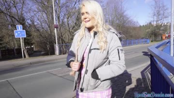 Public pickedup amateur gets her pussy spread by lucky stranger