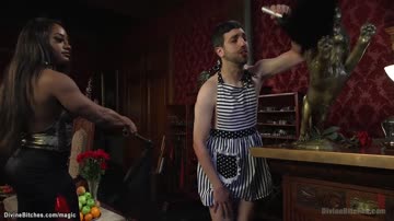 Muscle ebony femdom punishes guy