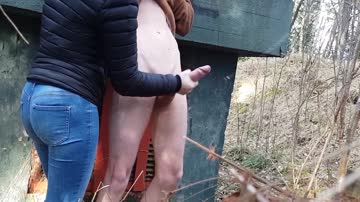 Handjob cum in woods