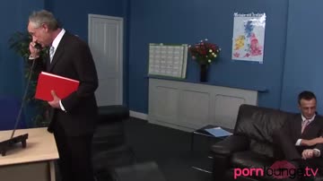 Busty beauties in office fourway with old guy