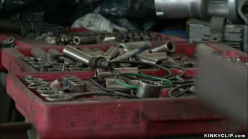 Mechanic taped and fucked blonde slut