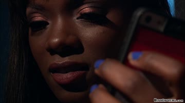 Strapped legs ebony fucked in bed