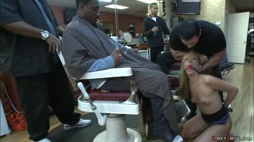 Bound sub anal fucked at barbershop