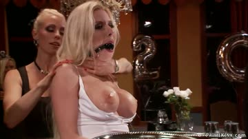 Busty slave gangbang fucked in public