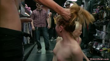 Blonde dp banged in public sex shop