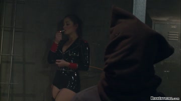 Rebel fucks brunette in strait jacket