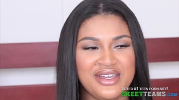 Ebony sweety rubs pussy and eats white dick