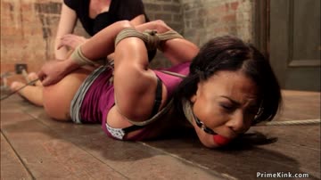 Two lesbians tormented on hogtie