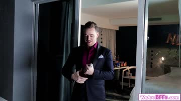 Brunette teen rides cock while her friends licking her tits