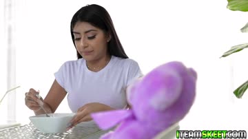 Hot babe getting her pussy romped hard from below