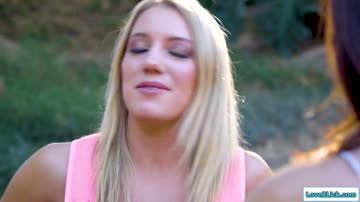 Lesbian bffs make out and lick pussy outdoors in the woods