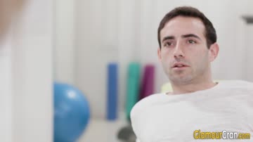 Mature physio rides sucks and tugs patient