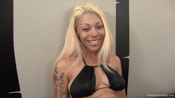 Dazzling ebony girl fucks her golden dildo
