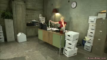 Blonde fucks machines in the office