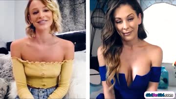 Small tits stepdaughter and busty stepmom rubbing on webcam