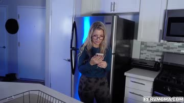 Stepson lays his stepmom Ashley Fires out on the bed and plays with her pussy