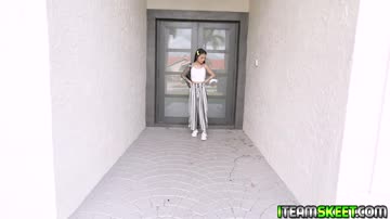 Tiny Asian Paisley Paige backing her teeny twat onto the studs prick
