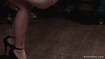Blonde slave is lezdom public fucked