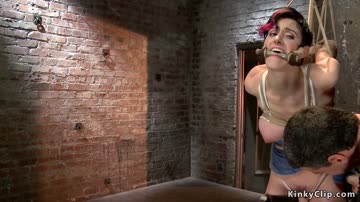 Busty sub in ankle suspension whipped