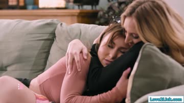 Brunette teen tries anal fingering with her blonde stepmom