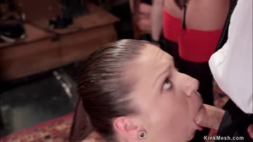 Slaves sharing dick in orgy bdsm party