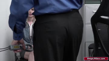 Small tits blonde thief is stripsearched and rides on a cock