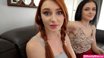 Stepsisters redhead friend likes to watch them having sex