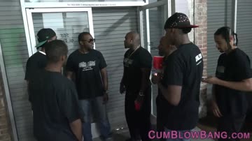 Blonde tramp blows big black cocks