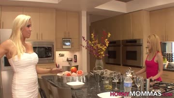 Blonde teen lesbian and milf stepmother