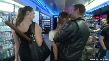 Sexy doll is fucked in public sex shop