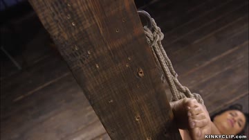 Small tits ebony slave on hogtie