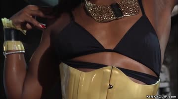 Ebony fashion model pegging man slut