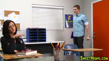 Busty student riding cock