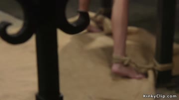 Hairy pussy bound slut is fucked