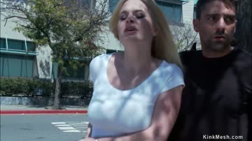 Busty blonde anal fucked in sex shop